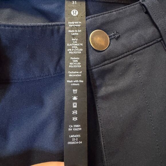 LULULEMON ABC Classic-Fit Pant 32” Warpstreme True Navy Men’s Size 31 - Picture 7 of 7